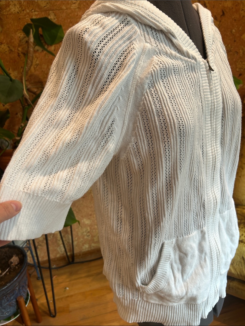Eddie Bauer White Hooded Zip-Front Knit Swim Cover-Up ✨💯%Cotton✨EUC✨ - Picture 3 of 8
